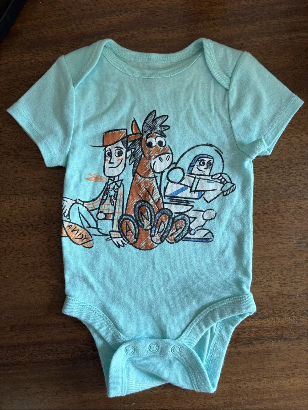 Disney Light Aqua Baby Bodysuit with Toy Story Characters